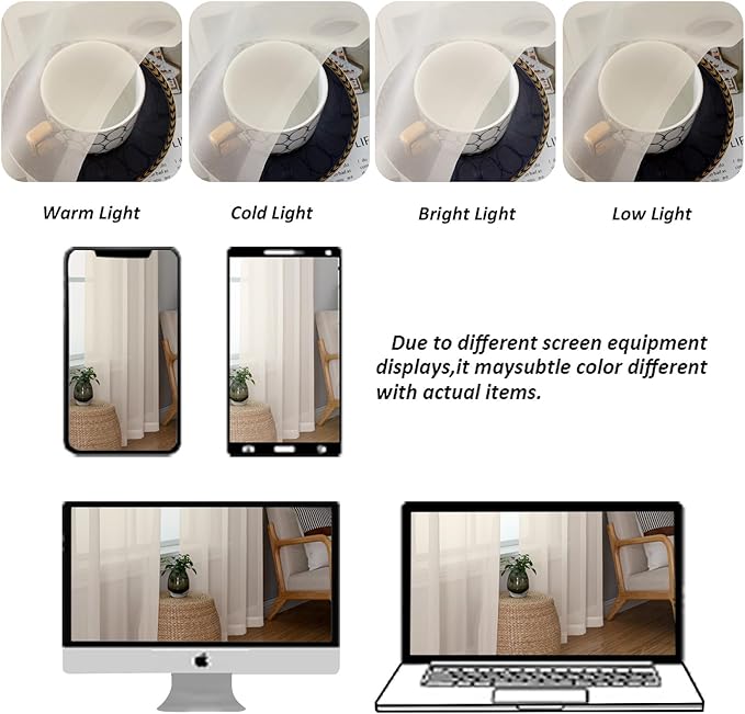 Chyhomenyc Cream Sheer Curtains 45 Inch Long 2 Panels, Short Voile Sheer Drapes for Dinning Small Windows Bathroom Living Room Bedroom, Rod Pocket, 42Wx45L Inches