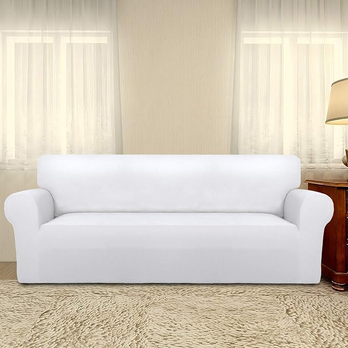 PureFit Super Stretch Sofa Slipcover – Spandex Non Slip Soft Couch Sofa Cover, Washable Furniture Protector with Non Skid Foam and Elastic Bottom for Kids, Pets （Oversized Sofa, White）