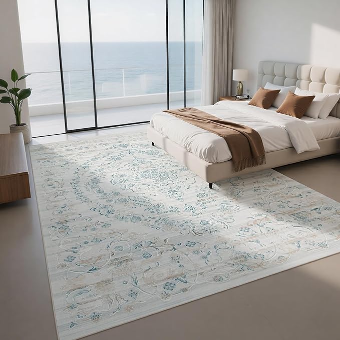 Washable Rugs 8x10 Area Rugs for Living Room-Modern Abstract Rugs for Bedroom,Dining Room,Ultra Soft Low Pile Large Carpet with Non Slip Rubber Backing,Neutral Accent Rug for Nursery Home Office