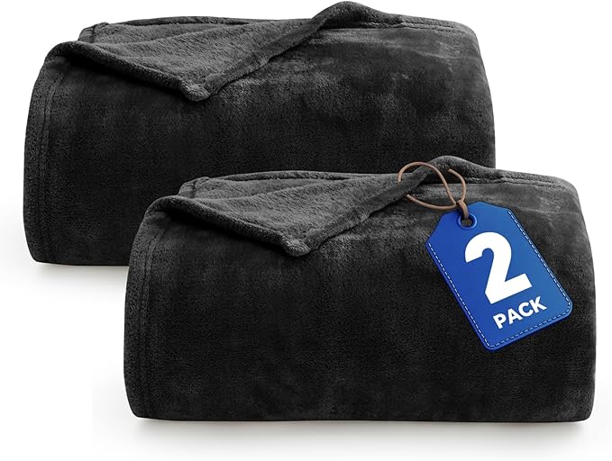 BEDELITE King Size Blanket for Bed, Luxury Plush Cozy Fuzzy Fleece Blanket 108x90 inches, Super Soft Warm Big Lightweight Throw Blanket All Seasons Suitable, Black (Pack of 2)