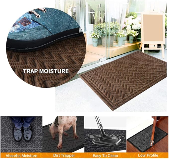 Mibao Front Door Mat, Dirt Trapper Welcome Mat for Outdoor Indoor, Non-Slip Waterproof Doormat, Durable Machine Washable Low Profile Entry Rug for Back Door Outside Patio, 61.5" x 36", Coffee Wave