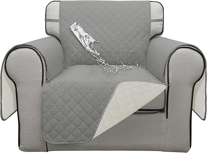 ISSUNTEX Double Protection 100% Waterproof Sofa Covers for Living Room, Reversible Furniture Protector for Dogs, Pets, Kids (Light Gray/Ivory)