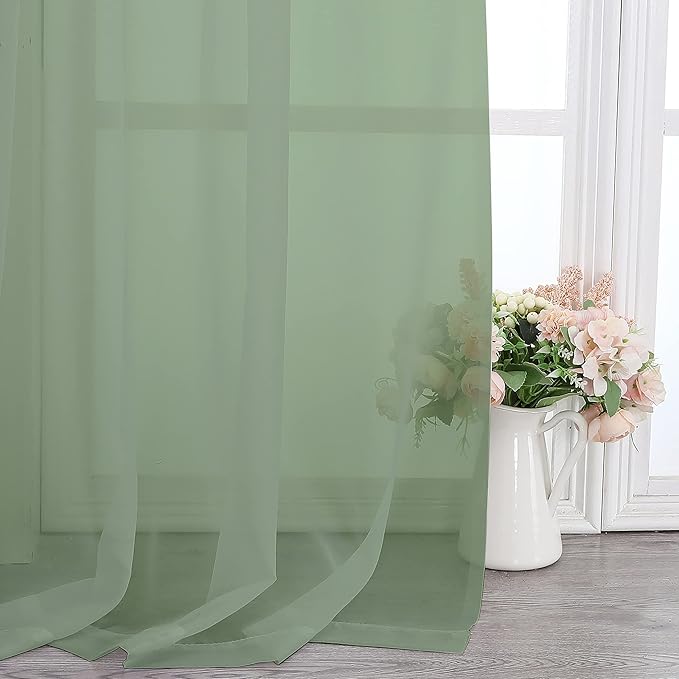 Chyhomenyc Living Room Sheer Curtains 96 Length 2 Panels Set for French Door, Gorgeous Window Decoration for Wedding & Party & Backdrop & Canopy, Sage Green, Each 42Wx96L in, 8 Feet