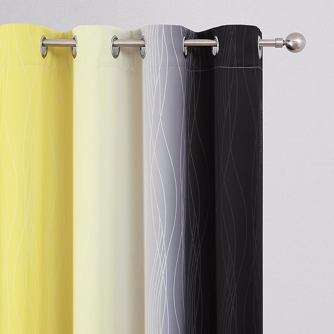 Estelar Textiler Black and Yellow Ombre Blackout Curtains for Bedroom, Room Darkening Energy Saving Grommet Curtains for Living Room, Thermal Insulated Gradient Blackout Drapes,52Wx84L,2 Panels