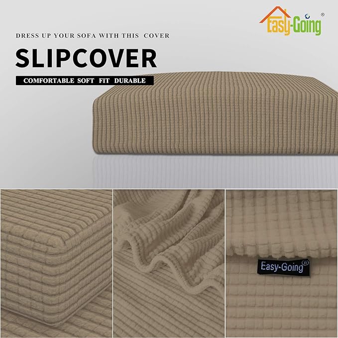 Easy-Going Stretch Chair Cushion Cover Sofa Cushion Furniture Protector Sofa Seat Sofa Slipcover Sofa Cover Soft Flexibility with Elastic Bottom(Chair Cushion, Natural)