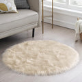 Ciicool Beige Fluffy Round Fur Area Rug for Circle Faux Fur Rugs for Kids Room, Cute Fuzzy Nursery Rug, Shaggy Circular Rugs Floor Carpets for Teens Girls Rooms Home Decor, 4 x 4 Feet