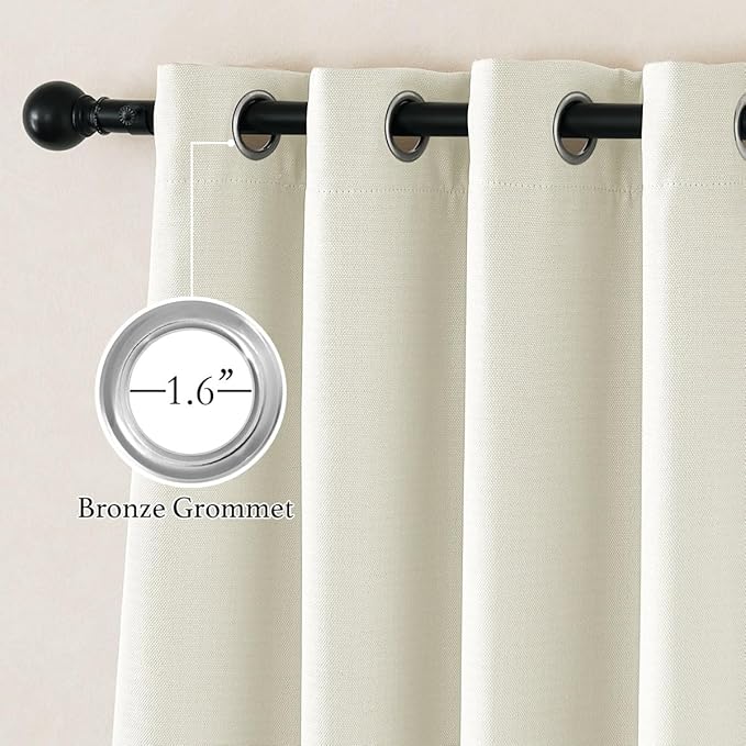 NICETOWN Faux Linen 100% Blackout 90 inch Curtains, Silver Grommet Thermal Insulated 2 Layers Window Treatments Sound Dampening for Living Room/Bedroom, Natural, W52 x L90, 2 Panels
