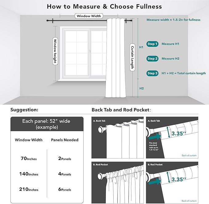Deconovo Blackout Curtains, Thermal Insulated, W42 x L95 2 Panels, Back Tab, Machine Washable, Room-Darkening Drapes for Bedroom/Living Room Dark Forest