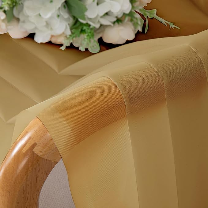 Chyhomenyc Gold Sheer Curtains 30 inch Length 2 Panels, Light Filtering Voile Rod Pocket Short Window Curtians for Bathroom Living Room Farmhouse Small Windows, 42Wx30L inches