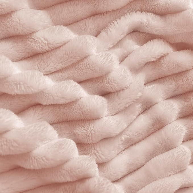 BEDELITE Fleece Throw Blanket for Couch – 3D Ribbed Jacquard Soft and Warm Decorative Fuzzy Blanket – Cozy, Fluffy, Plush Lightweight Light Pink Throw Blankets for Bed, Sofa, 50x60 inches