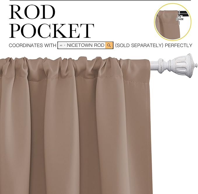 NICETOWN Room Darkening Curtains for Bedroom - Home Decoration Privacy Protection Thermal Insulated Solid Drapes/Draperies for Sliding Glass Door (Cappuccino, Set of 2, 70 x 95 inches)
