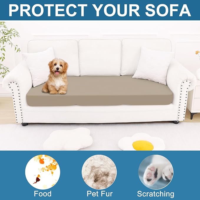 Smiry Printed Couch Cushion Covers, Stretch Soft Couch Covers for Sofa, Washable Non-Slip Sofa Slipcover Furniture Protector for Indoor and Outdoor (Large, Taupe)