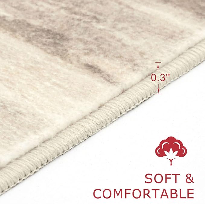 KOZYFLY Modern Abstract Runners for Hallways 2x6 Washable Rug Runner Non-Slip Soft Striped Kitchen Runner Rug, Beige Brown Print Carpet Runner for Entryway Bathroom Laundry Room Foyer