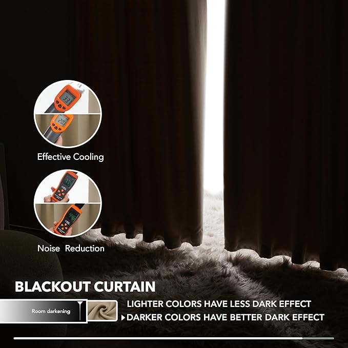 Deconovo Blackout Curtains, Thermal Insulated, W52 x L72 2 Panels, Back Tab, Machine Washable, Room-Darkening Drapes for Bedroom/Living Room Khaki