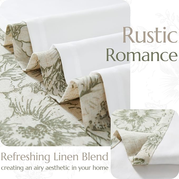 jinchan Linen Blend Floral Curtains for Living Room 108 Inches Extra Long Farmhouse Printed Curtain Back Tab Green Peony Flower Patterned Drapes Bedroom Window Curtains Set 2 Panels