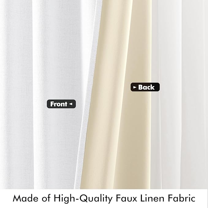 MIULEE 100% Blackout Linen Curtains for Bedroom, Bright White Solid Luxury Decor Thermal Insulation Room Darkening Drapes for Living Room Nursery Back Tab Rod Pocket 42 x 63 Inches, 2 Panels