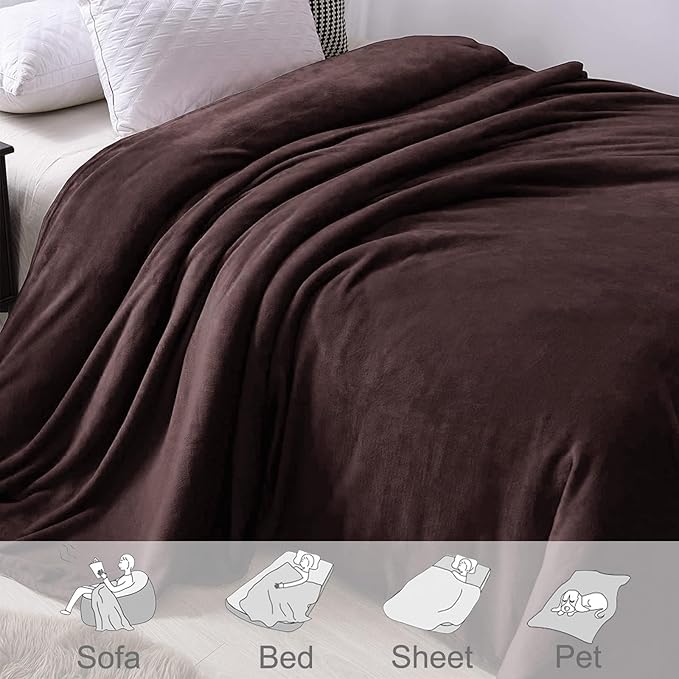 Exclusivo Mezcla Fleece Blanket King Size for Bed, Super Soft and Warm, All Season, Cozy, Plush, Lightweight, 90x104 Inches, Coffee