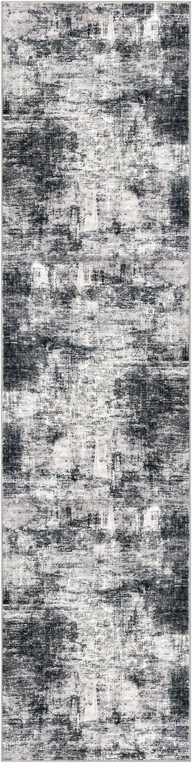 IOHOUZE Abstract Runner Rug 3x10 Ft Washable Runners for Hallways, Non Slip Kitchen Runner Printed Faux Wool Entryway Runner Indoor, Modern Abstract Floor Carpet for Hall Kitchen Bedroom, Black Grey