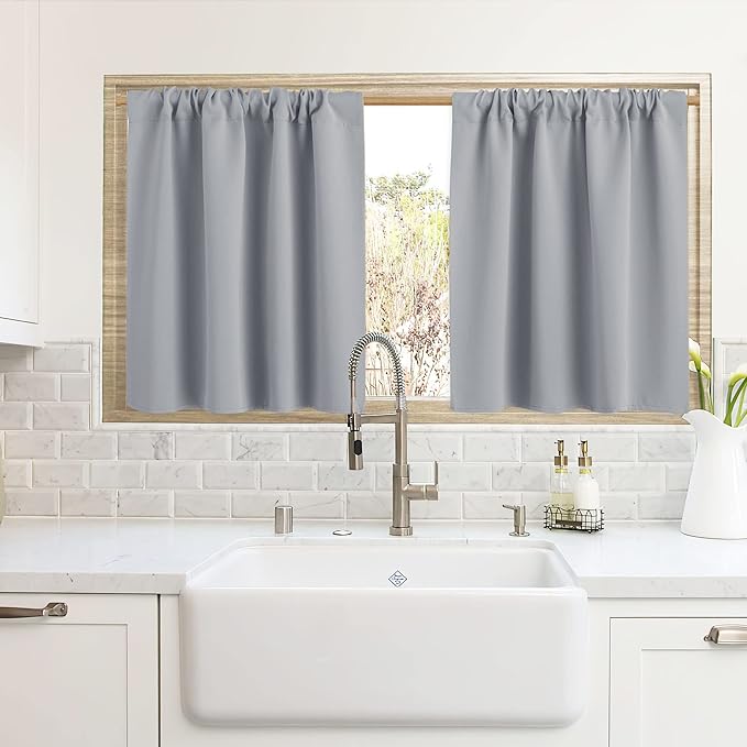 RYB HOME Cafe Blackout Curtains 24 inch Length, RV Curtains for Camper Windows, Mini Short Small Insulating Light UV Blocking Privacy Half Window Tiers, Width 42 by Length 24, Silver Grey, 2 Panels