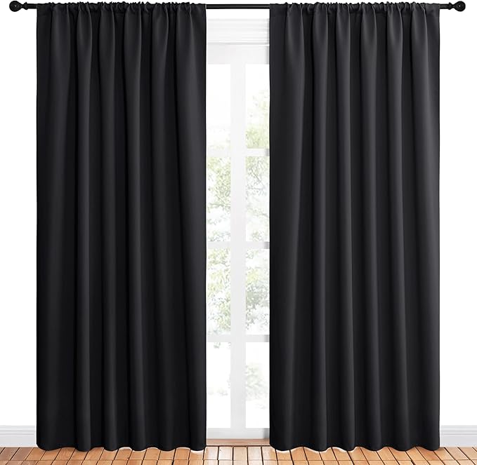 NICETOWN Black Blackout Curtain Blinds - Solid Thermal Insulated Window Treatment Blackout Drapes for Bedroom (2 Panels, 62 inches Wide by 84 inches Long)