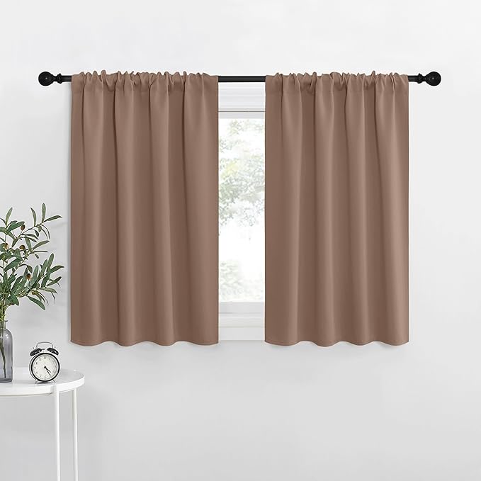 NICETOWN RV Blackout Curtains for Camper Windows, Window Treatment Thermal Insulated Rod Pocket Small Blackout Draperies/Drapes for Bedroom/Kitchen (Cappuccino, Set of 2, 29" Wide by 30" Long)