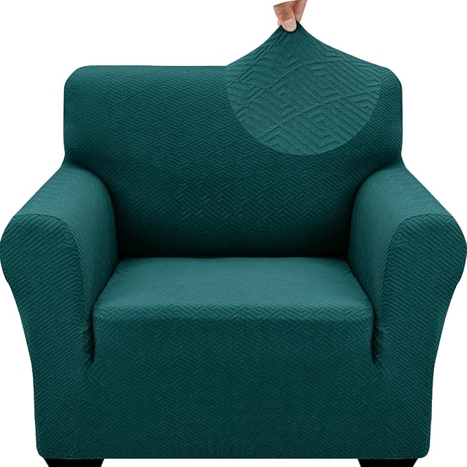 ZNSAYOTX 1 Piece Jacquard Chair Slipcovers for Living Room High Stretch Chair Covers with Arms Anti Slip Pets Friendly Couch Sofa Armchair Cover Furniture Protector (Small, New Pattern Blackish Green)