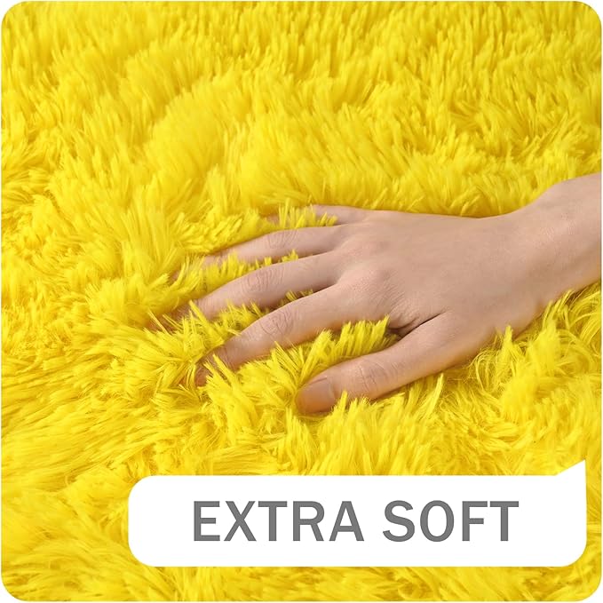 Amearea Premium Soft Fluffy Rug Modern Shag Carpet, High Pile, Solid Color Plush Rugs for Bedroom Dorm Room Teen Apartment Decor, Comfortable Indoor Furry Carpets, Yellow 3x5 Feet