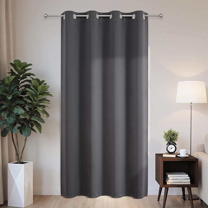 Joydeco Blackout Patio Sliding Door Curtains 72 Inches Long, Grommet Privacy Room Divider Curtains, Extra Wide Thermal Blackout Drapes for Bedroom Living Room (Grey, 60Wx72L, 1 Panel)