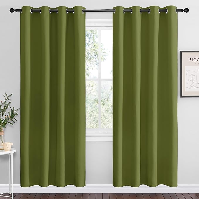NICETOWN Olive Green Blackout Curtains 78 inches Length for Living Room, 2 Panels, 55" Wide, Thermal Insulated Decoration Drapes for Bedroom Window