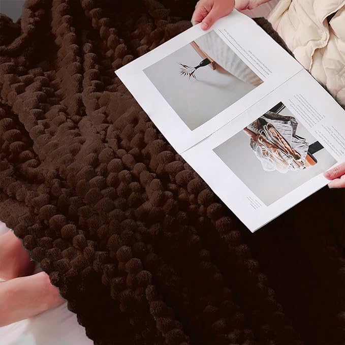 Puncuntex Brown Throw Blanket 90"×90" inches Fuzzy 3D Jacquard Decorative Flannel Fleece Super Soft Plush Cozy Blanket for Couch Sofa Chair Lightweight