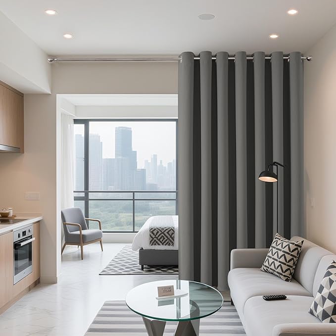 Joydeco Blackout Patio Sliding Door Curtains 108 Inches Long, Grommet Privacy Room Divider Curtains, Extra Wide Thermal Blackout Drapes for Bedroom Living Room (Light Grey, 100Wx108L, 1 Panel)