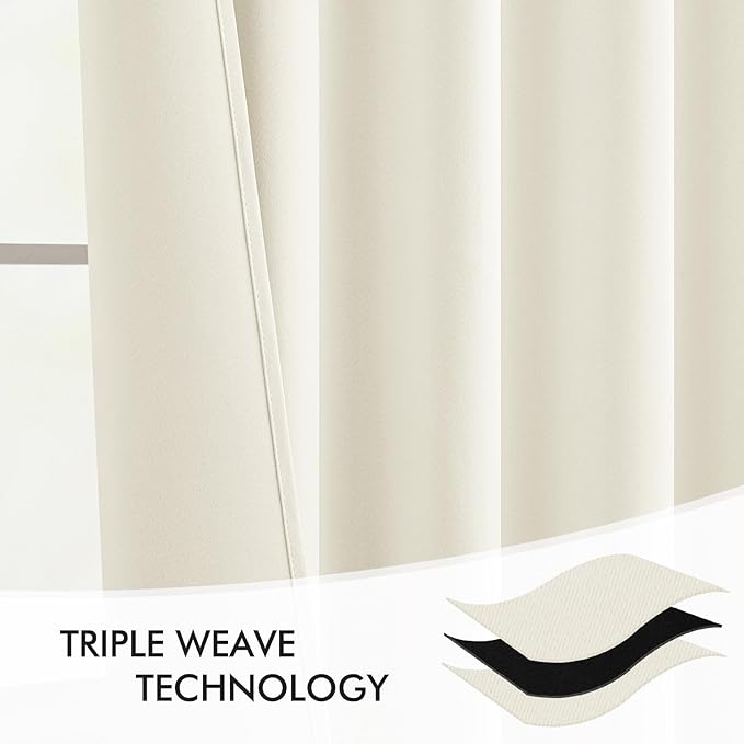 MIULEE Cream Back Tab Blackout Curtains 63 Inch Length 2 Panels Set for Living Room Bedroom Privacy, Rod Pocket/Pinch Pleat Thermal Insulated Room Darkening Pleated Light Blocking Drapes