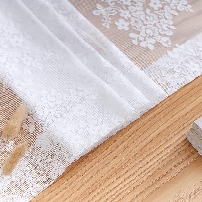 YJ YANJUN Vintage Lace Curtains 84 Inches Long 2 Panels-Victorian Floral Old World Style Cottage Shabby Chic White Sheer Curtains for Living Room Bedroom Rod Pocket Light Filtering 52 x 84 Inch
