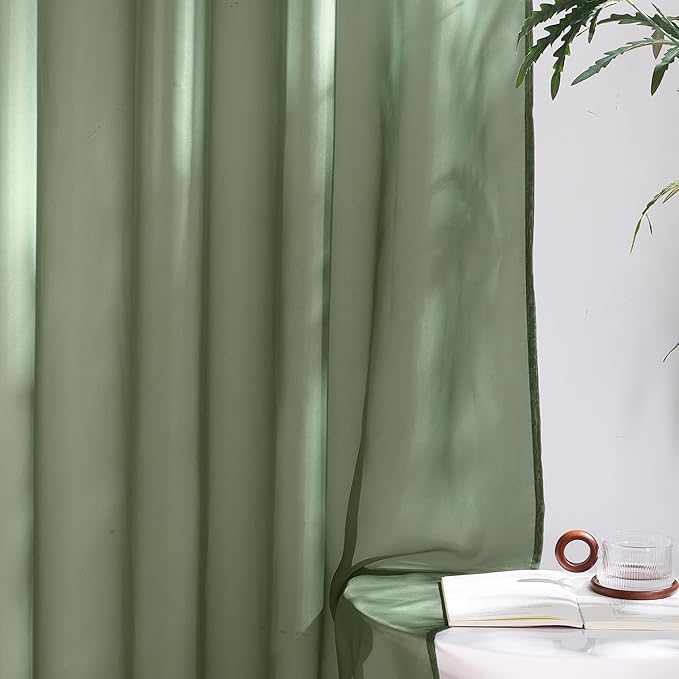 NICETOWN Voile Sheer Forest Green Curtains for Bedroom, Grommet Airy & Lightweight Sheer Window Treatments Light Filtering Drapes for Farmhouse, W54 x L84, 2 Panels