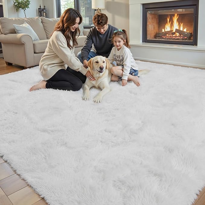 Super Soft Shaggy Area Rugs for Bedroom 4x6 Feet, Shaggy Plush Living Room Shag Furry Floor Rugs, Non-Shedding Indoor Rugs for Living Room Decor(4 x 6, White)