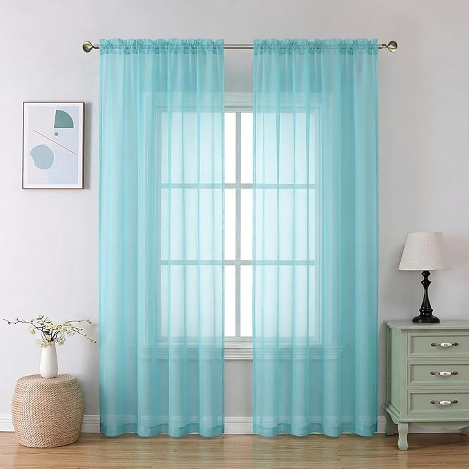 Aiyufeng Aqua Sheer Curtains 84 Inches Long 2 Panels Set for Living Room, Light Filtering Aqua Window Sheer Drapes for Bedroom, Each 42" W x 84" L