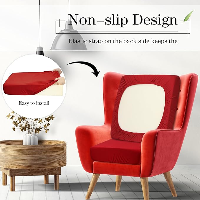 Newwiee Set of 4 Stretch Patio Cushion Covers Sofa Couch Seat Chair Slipcovers Cushion Cover Replacement Furniture Protector for Pets Washable(Burgundy,Seat Cover,Solid)