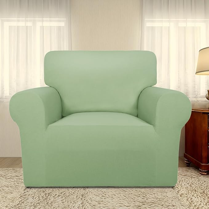 PureFit Super Stretch Chair Sofa Slipcover – Spandex Non Slip Soft Couch Sofa Cover, Washable Furniture Protector with Non Skid Foam and Elastic Bottom for Kids, Pets （Chair, Sage Green）