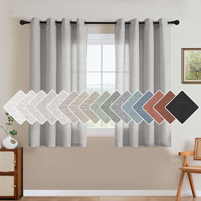 H.VERSAILTEX Elegant Natural Linen Blended Energy Efficient Light Filtering Linen Semi Sheer Textured Curtains/Nickel Grommet Window Treatments Panels/Drapes (Set of 2, Dove, 52" x 45")