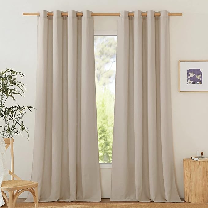 NICETOWN Linen Flax Semi Sheer Curtains 92" Length, Grommet Window Treatments Privacy Added with Light Penetration Vertical Drapes for Loft/Home Office, Taupe, W55 x L92, 2 Panels