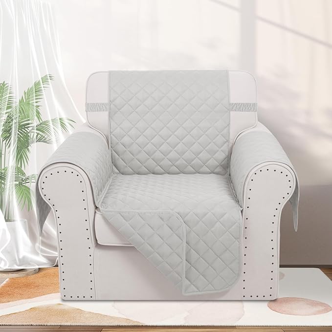 Recliner Chair Covers Reversible Sofa Cover Couch Cover for Pets Lazy Boy Furniture Protector(23''Chair,Light Grey/Light Grey)