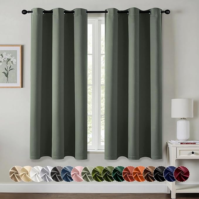 MIULEE Dark Mallard Blackout Curtains for Bedroom Living Room 45 Inches Long 2 Panels, Thermal Insulated Room Darkening Drapes Solid Grommet Noise Reduction Light Blocking Window Treatments 40x45 Inch