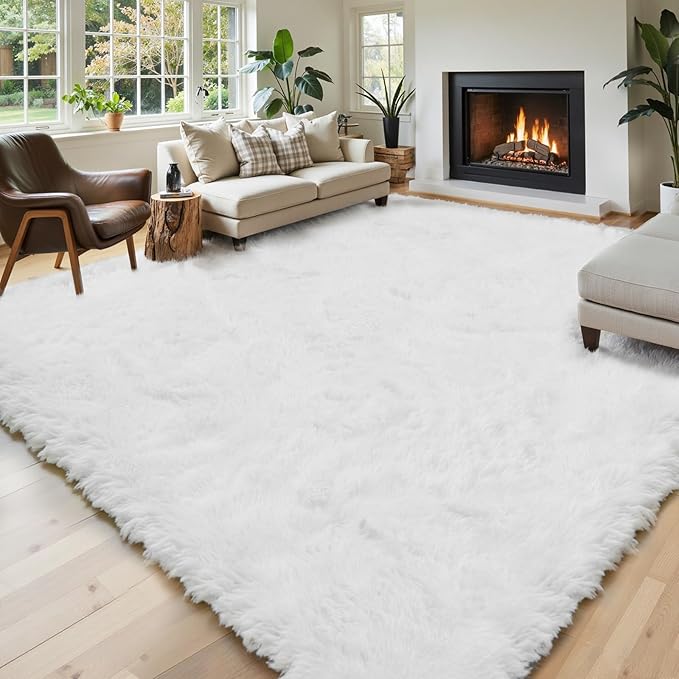 Area Rugs 10x14 Living Room, Shaggy Carpet Soft Plush Furry Bedside Rug Large Area Rugs for Bedroom Kids Girls Boys Home Decor Anti Slip(10 x 14, White)