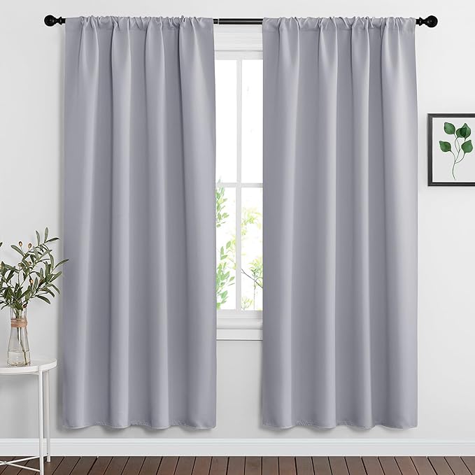 RYB HOME Blackout Curtains for Bedroom Living Room 72 inches Long, Thermal Insulated Privacy Rod Pocket Drapes for Nursery Office Home Theater, Width 34 by Length 72, Silver Grey, 2 Panels