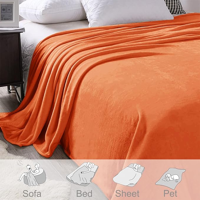 Exclusivo Mezcla Fleece Throw XL Blanket for Couch, Sofa, Super Soft and Warm Burnt Orange Blankets, All Season, Cozy, Plush, Lightweight, 50x70 Inches