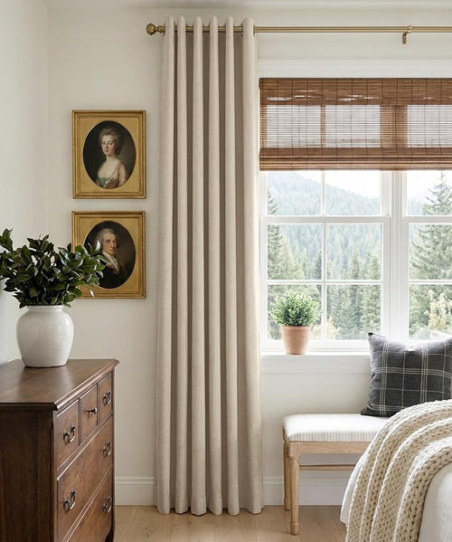 100% Blackout Shield Linen Blackout Curtains for Bedroom, Natural Flax Grommet Curtains for Living Room, Thermal Insulated Room Darkening Drapes for Nursery, Boho Home Decor, 50" W x 84" L, 2 Panels