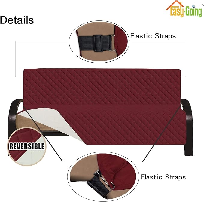 Easy-Going Futon Sofa Slipcover Reversible Sofa Cover Armless Cover Furniture Protector Couch Cover Water Resistant Pets, Kids, Children, Dog, Cat Christmas Red/Ivory