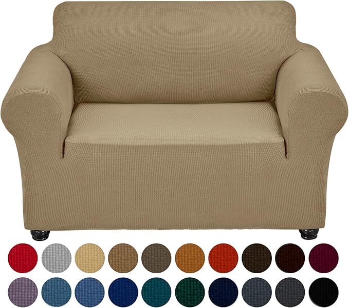 Joccun Stretch Chair Couch Cover,1-Piece Sofa Slipcover Spandex Jacquard Fabric Sofa Covers with Elastic Bottom,Washable Furniture Protector for Dogs,Cats,Kids(Armchair,Tan)