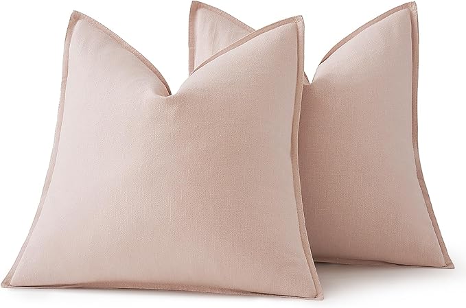 MIULEE Decorative Linen Pillow Covers 20x20 Inch Light Pink Boho Farmhouse Neutral Valentine Spring Couch Throw Pillows for Bed Pack of 2 Accent Modern Pillowcase Sofa Livingroom Home Decor