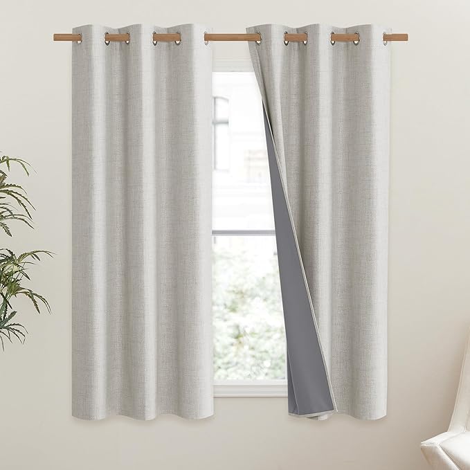 NICETOWN Snowbound Vintage Linen 100% Blackout Curtains for Dining Room, Thermal Insulated Curtains 54" Long, Noise Reducing Window Treatment Drapes for Kitchen, 42" Wide Per Panel, Set of 2